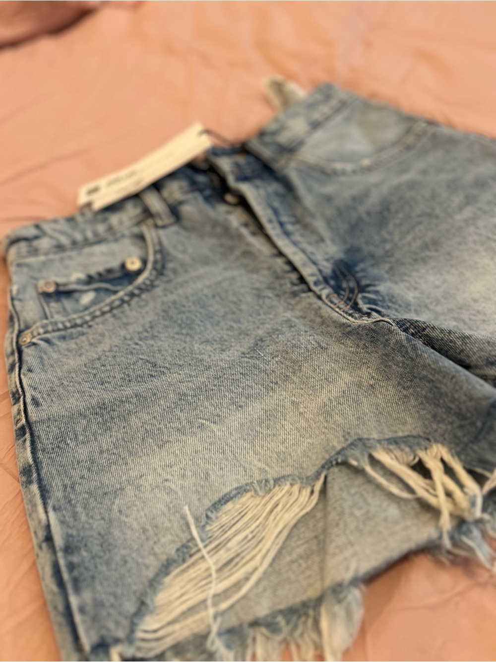 Zara Light Blue Distressed Denim Shorts